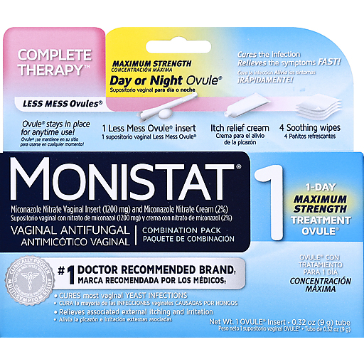 Monistat 1 Terapi e Plotë Vaginale Antifungale 1-Ditëshe Trajtim me Forcë Maksimale Paketë Kombinimi me Vezë