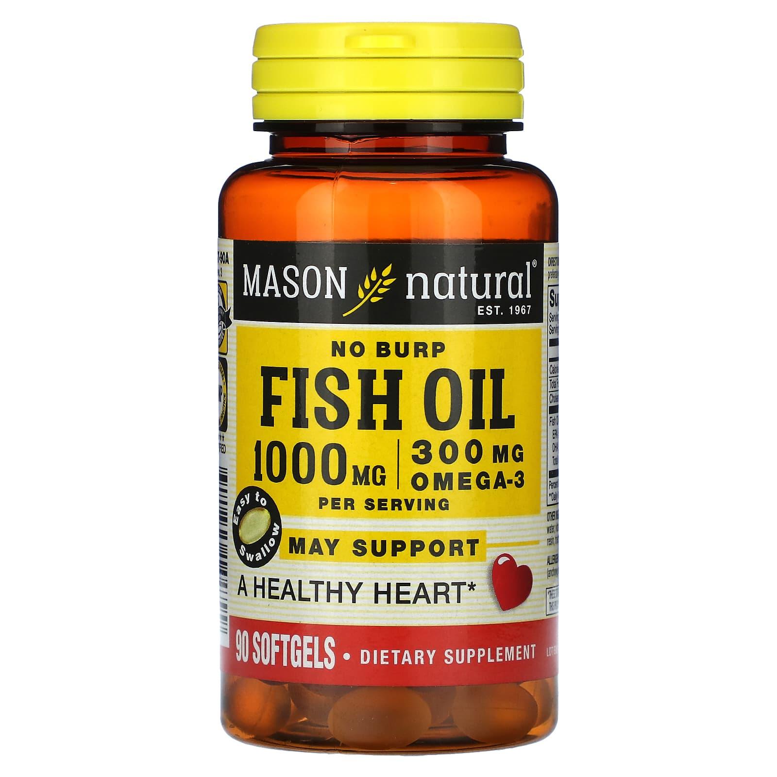 Mason Natural® Vaj Peshku Omega-3 pa gërhatje - 1000 Mg, 90 kapsula të buta