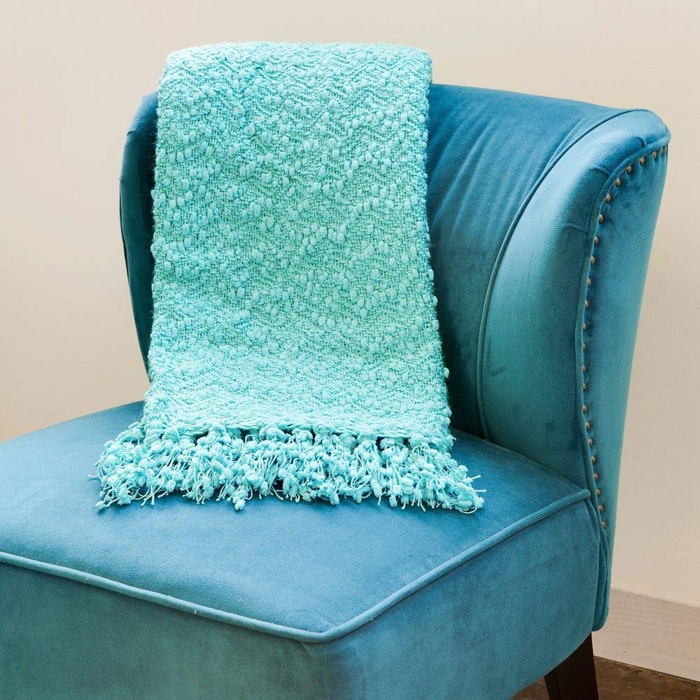TRP 1-teilige lässige Übergangs-Popcorn-Decke, Poolblau, Mikrofaser, Acryl, viktorianisch, klassisch, strukturiert, gewebte Decke, ganzjährig, bequeme Bettwäsche, Sofa- und Bettdecke