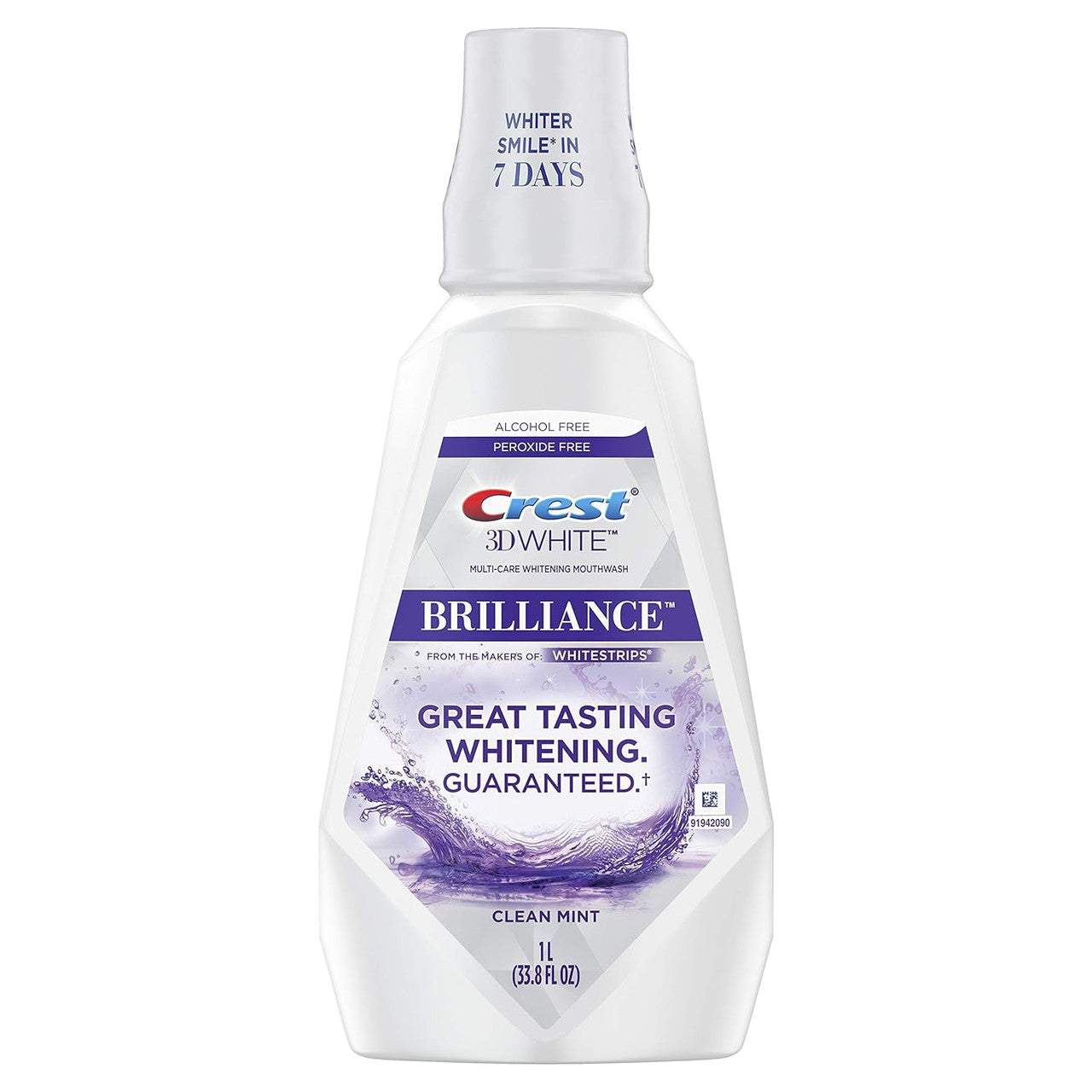 Lëng shpëlarës zbardhues Crest 3D White Brilliance pa alkool, me shije mente të freskët, 1 litër