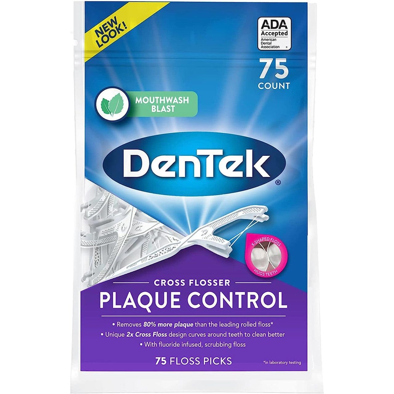 DenTek Cross Zahnseide-Sticks, Dreifach-Reinigungstechnologie, 75 Stück