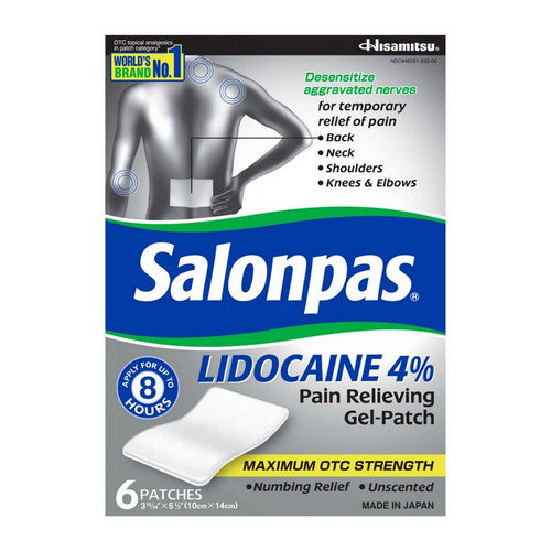 Salonpas Lidocain 4% Schmerzlindernde Gel-Pflaster – 15 Stück – Maximale Stärke zur Betäubung von Rücken-, Nacken- und Gelenkschmerzen
