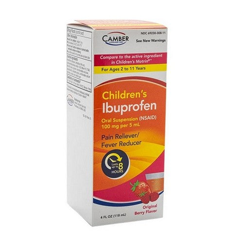 Sospension për Fëmijë Ibuprofen Camber, Shije Fruta Pylli, 100 Mg, 4 Oz