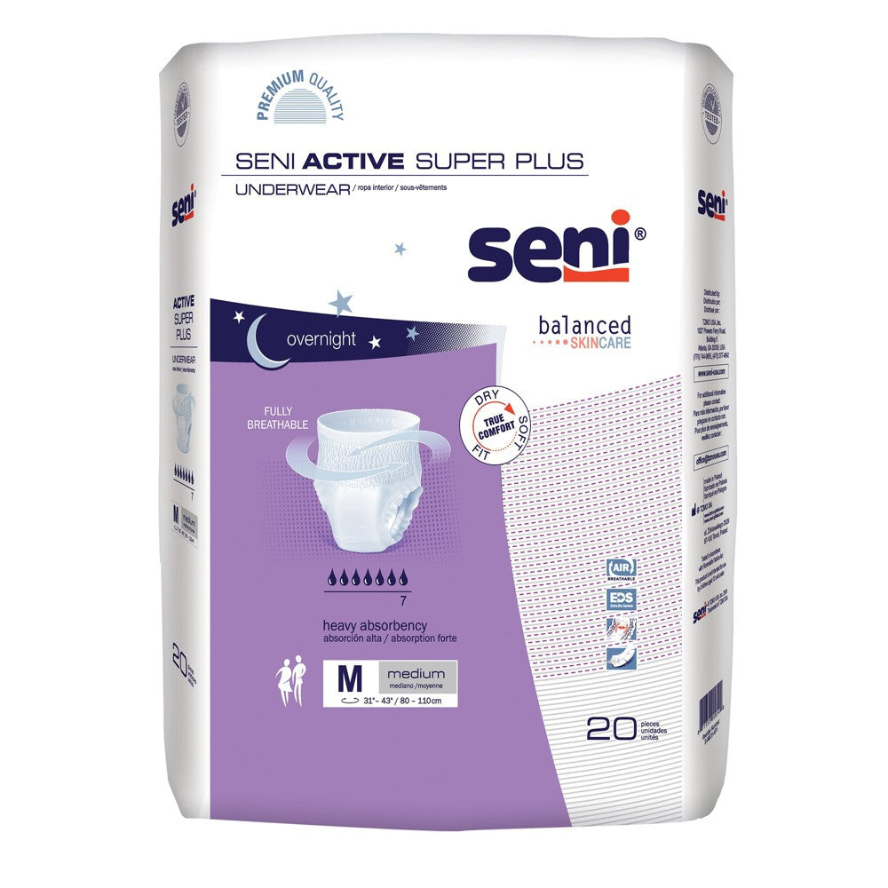 Seni Active Super Plus Einweghosen zum Hochziehen mit Abreißnähten Medium, S-ME20-AP1, Stark