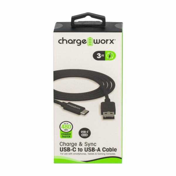 Charge Worxs Chargeworx CX4626BK 3ft USB-C në USB-A Sinkronizues dhe Kabllo, e Zezë