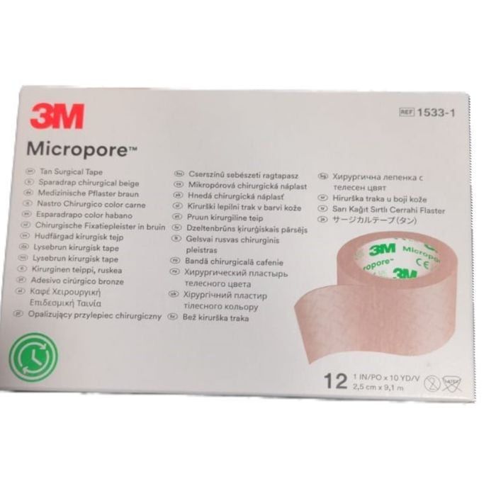 3M Micropore hautfarbenes chirurgisches Klebeband 2,5 cm x 9,1 m, 12 Stück