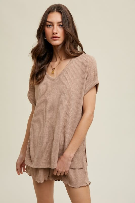 Ribbed Knit Shorts - Mocha