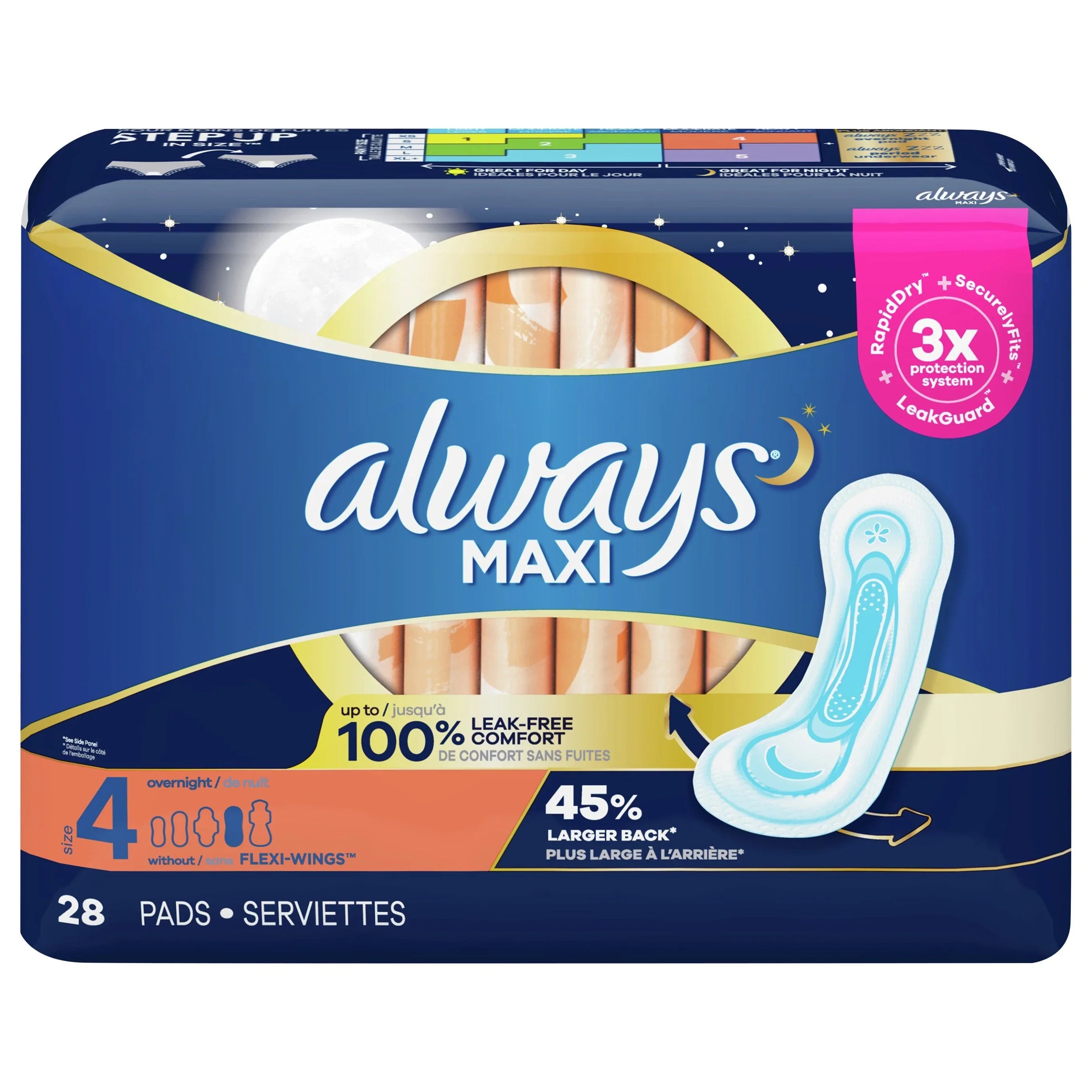 Always Maxi Nachtbinden Größe 4 mit Flügeln, 28 Stück, 6er-Pack