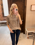 Round Neck Short Sleeve T-Shirt - Khaki Leopard