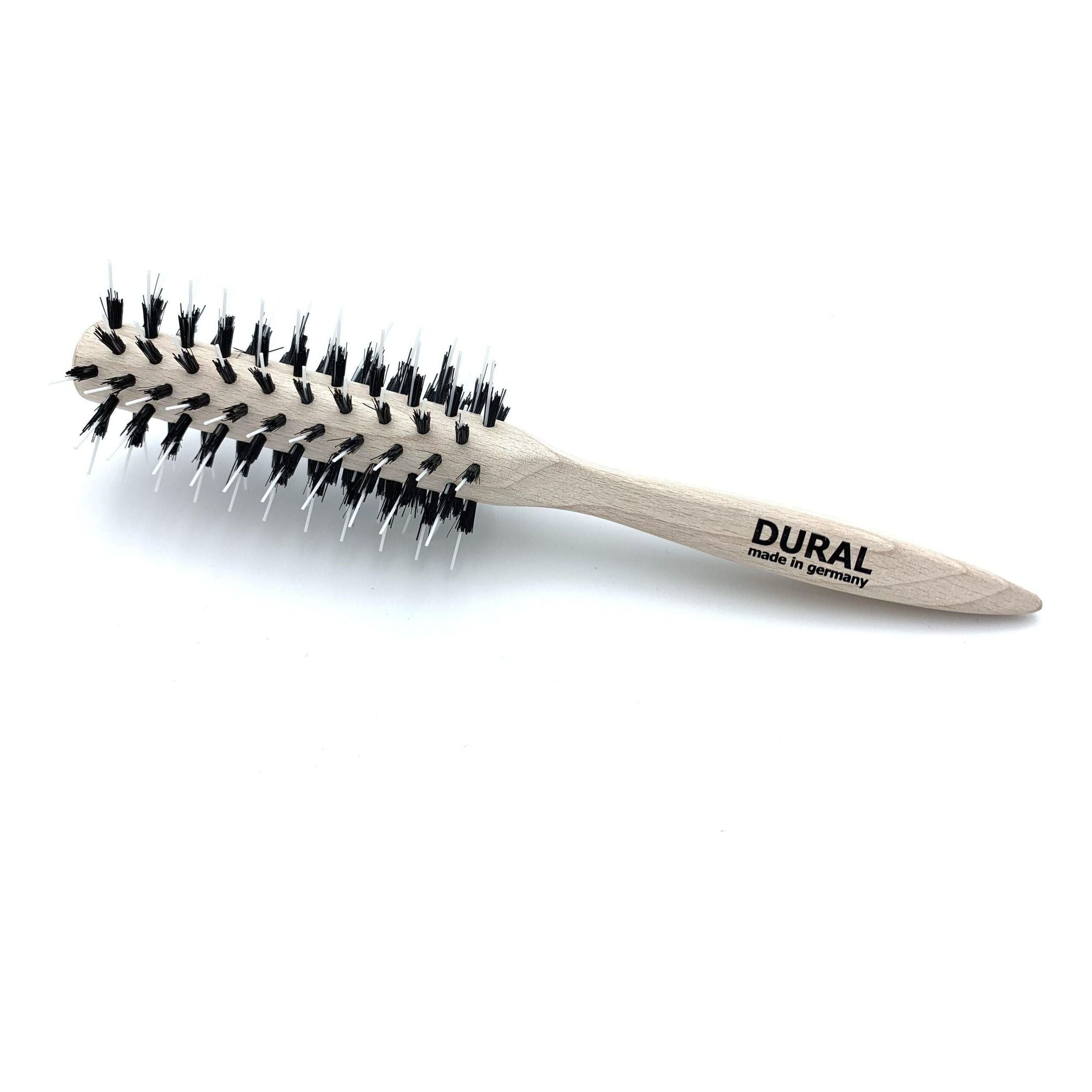 Furçë flokësh Dural Pin Styler për stilim dhe kujdes me fije derri dhe kunja najloni të bardhë, dru ahu