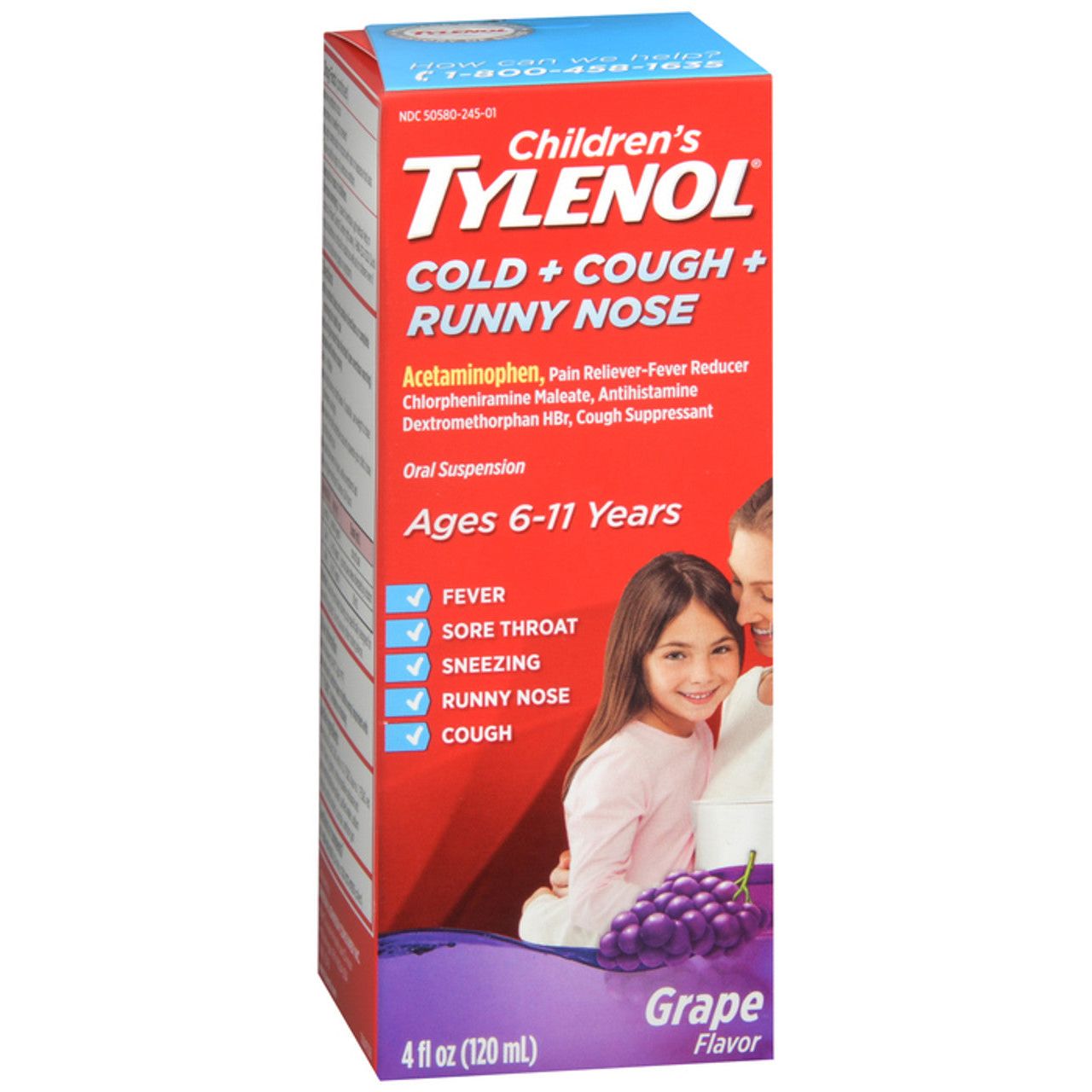 Children's Tylenol Erkältung + Husten + Schnupfen, Traubengeschmack 120 ml