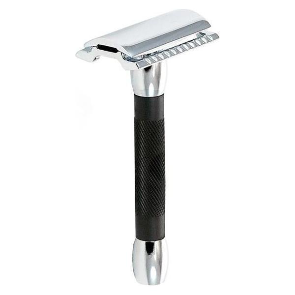 Merkur 30C Chrom mit schwarzem Gummi-Griff Sicherheitsrasierer [30 011]