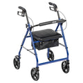 Drive Medical Blue Rollator Walker With Fold Up Removable Back Support Padded Seat