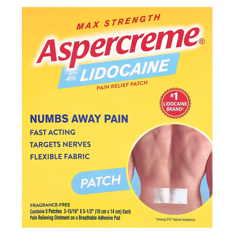 Aspercreme Max Strength Lidocaine Schmerzlinderungspflaster, 4%, 5 Stück