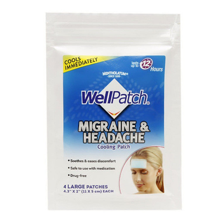 Wellpatch Migraine & Headache Cooling Patches, Instant Drug-Free Relief, 2 x 4.3 in, 4 Count