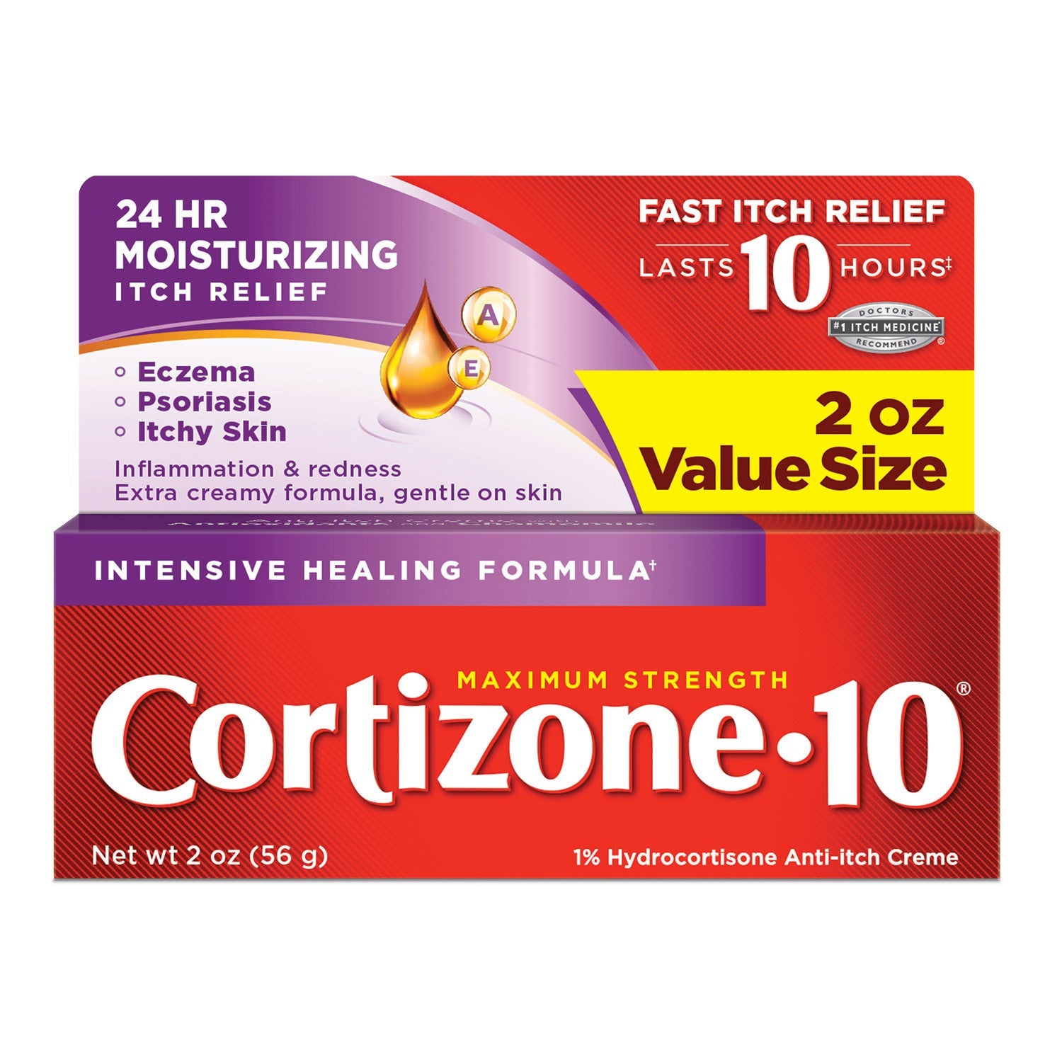 Cortizone 10 Juckreizlindernde Creme, maximale Stärke, Intensiv-Heilungs-Formel, 2 Oz Vorteilspackung