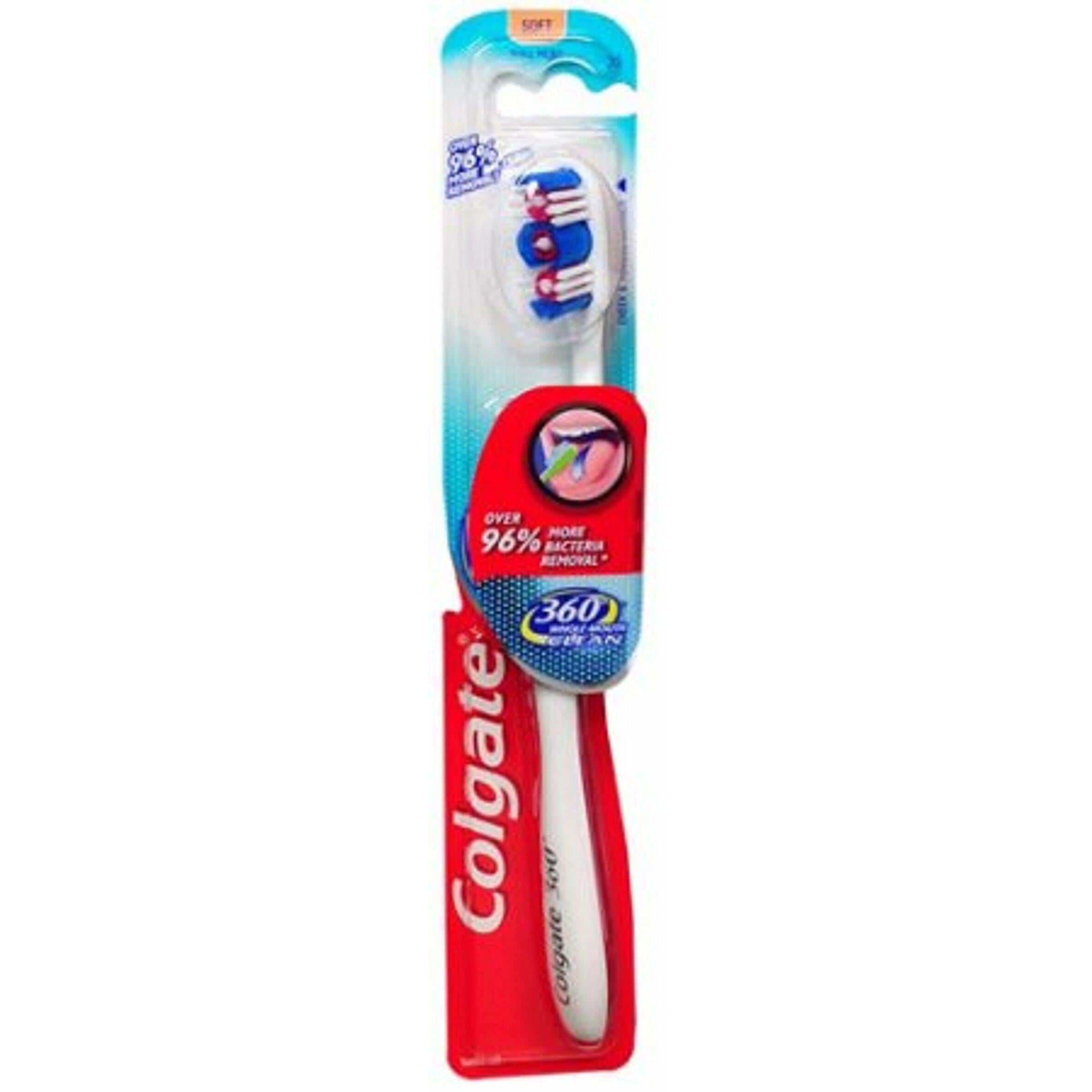 Colgate 360 Whole Mouth Clean Zahnbürste, weiche Borsten, 1 Stück – Handzahnbürste mit Zungen- und Wangenreiniger