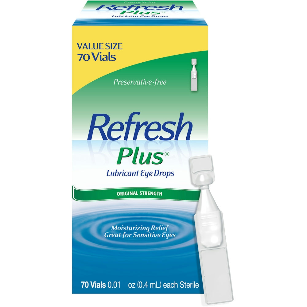 Refresh Plus Augentropfen Originalstärke, Vorteilspackung, 70 x 0,3 ml Fläschchen
