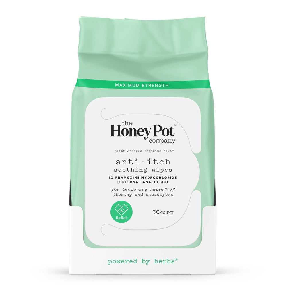 The Honey Pot Company Feminine Anti-Itch Lindernde Feuchttücher 1% Pramoxin Hydrochlorid 30 Stk.