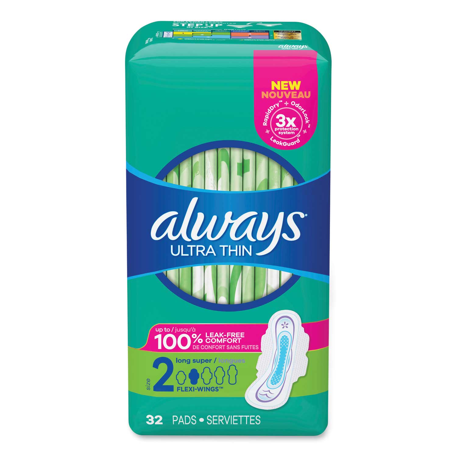 Peceta Always Ultra Të Holla me Krahë, Madhësia 2, Të Gjata, Super Thithëse, 32 copë/Paketim, 3 Paketimet/Karton