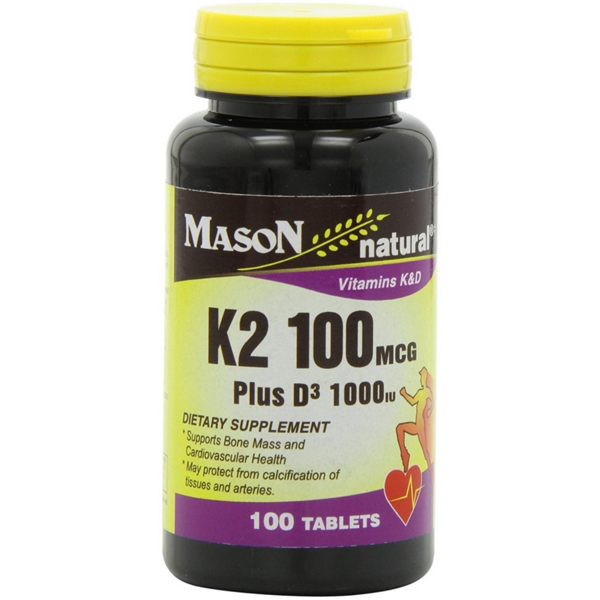 Mason Natural Vitaminë K2 100 Mcg Plus D3 1000 Njësi Ndërkombëtare Tableta