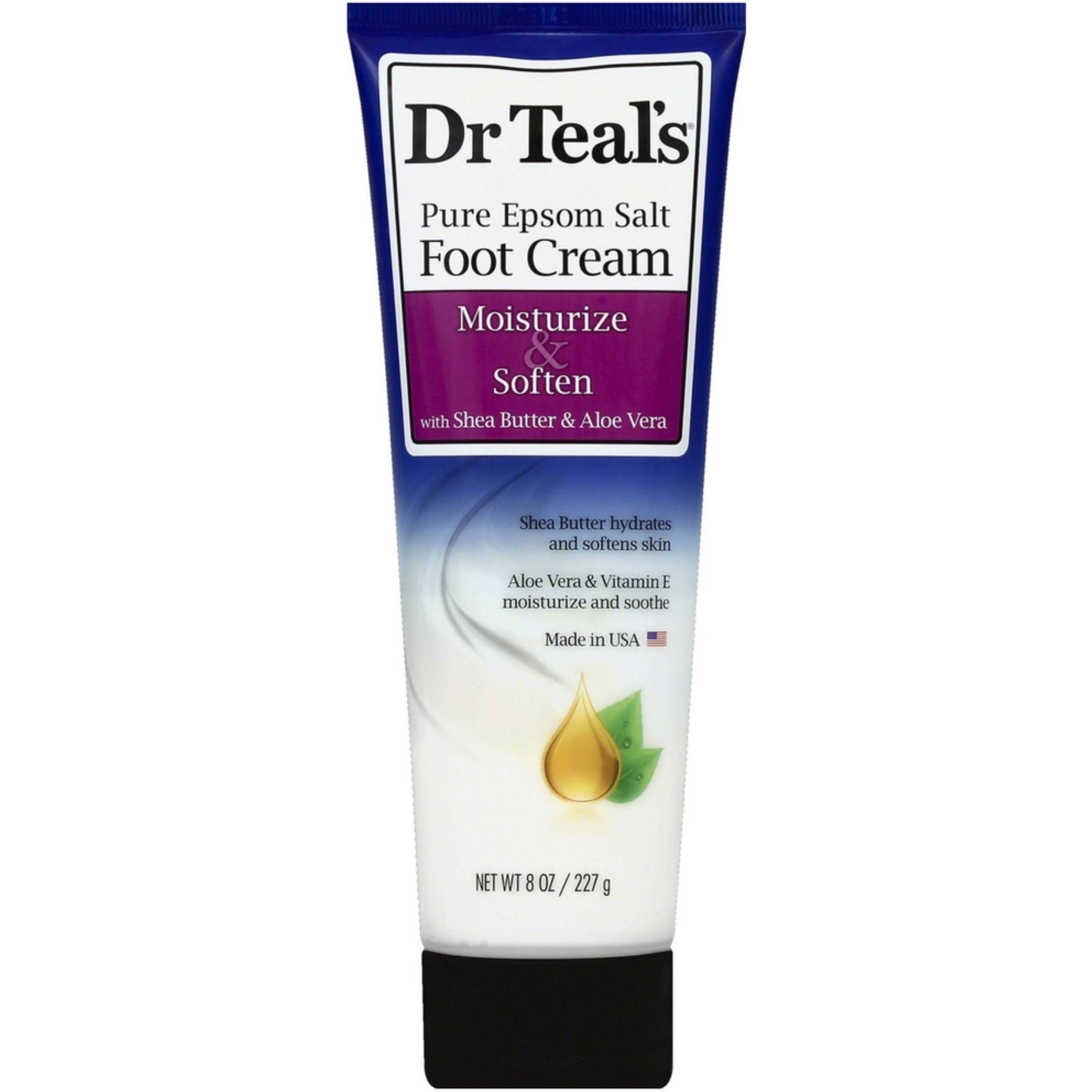 Krem për Këmbët me Kripë Epsom të Pastër Dr Teal's, Hidraton & Zbut me Gjalpë Shea & Aloe Vera 227 g