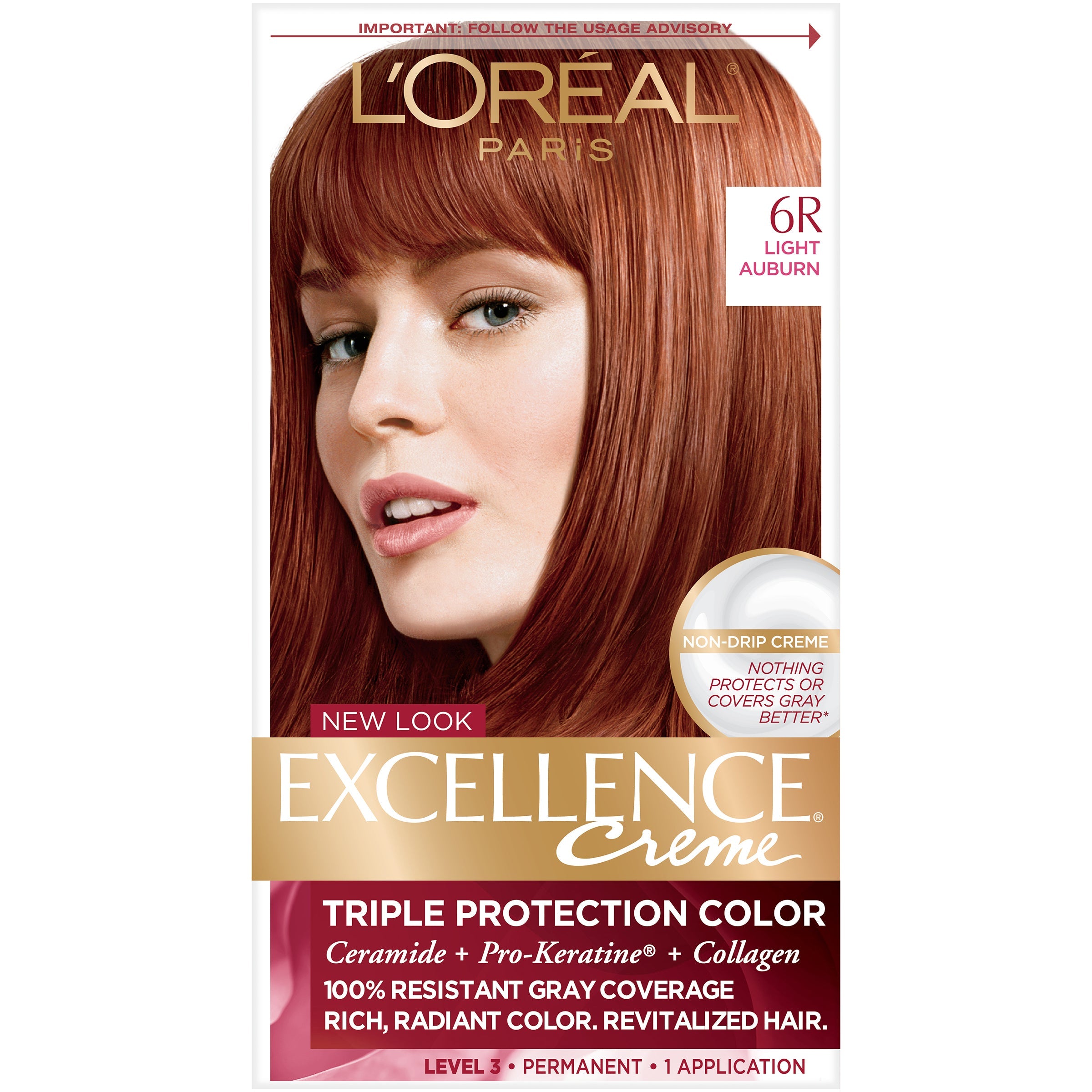 Excellence L'Oréal Paris Creme Permanente Dreifachschutz Haarfarbe, 6R Hellrotbraun, 1 Packung