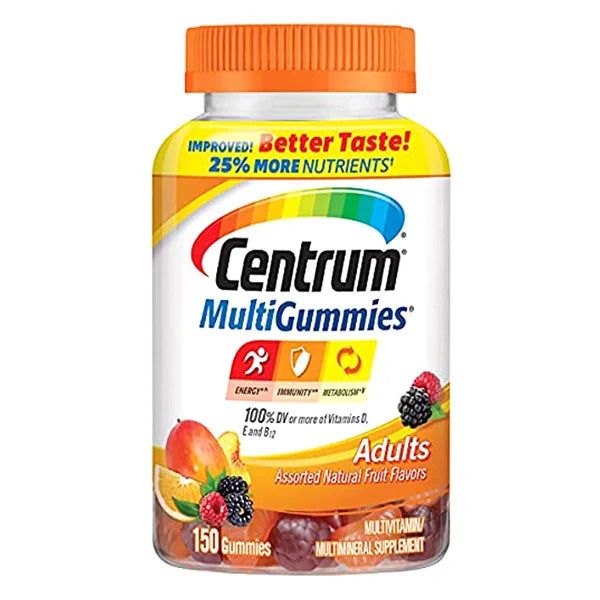 Centrum MultiGummies Gummy-Multivitamin für Erwachsene, Multivitamin-/Multimineralstoff-Nahrungsergänzungsmittel mit Vitamin D, B und E, verschiedene Fruchtgeschmacksrichtungen