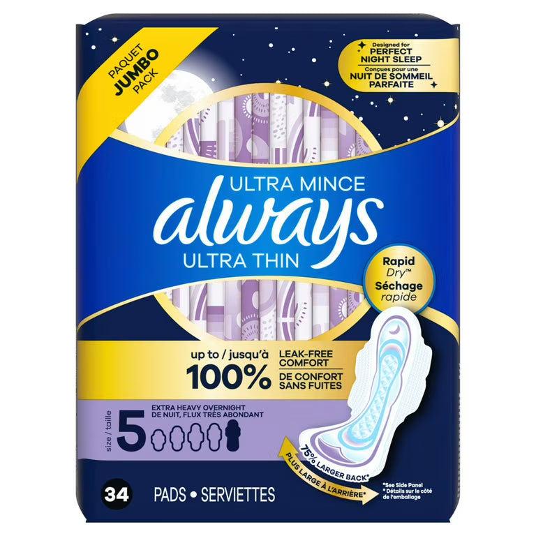 Always Ultra Thin Größe 5 Extra Heavy Nachtbinden mit Flügeln 3er-Packungen à 34