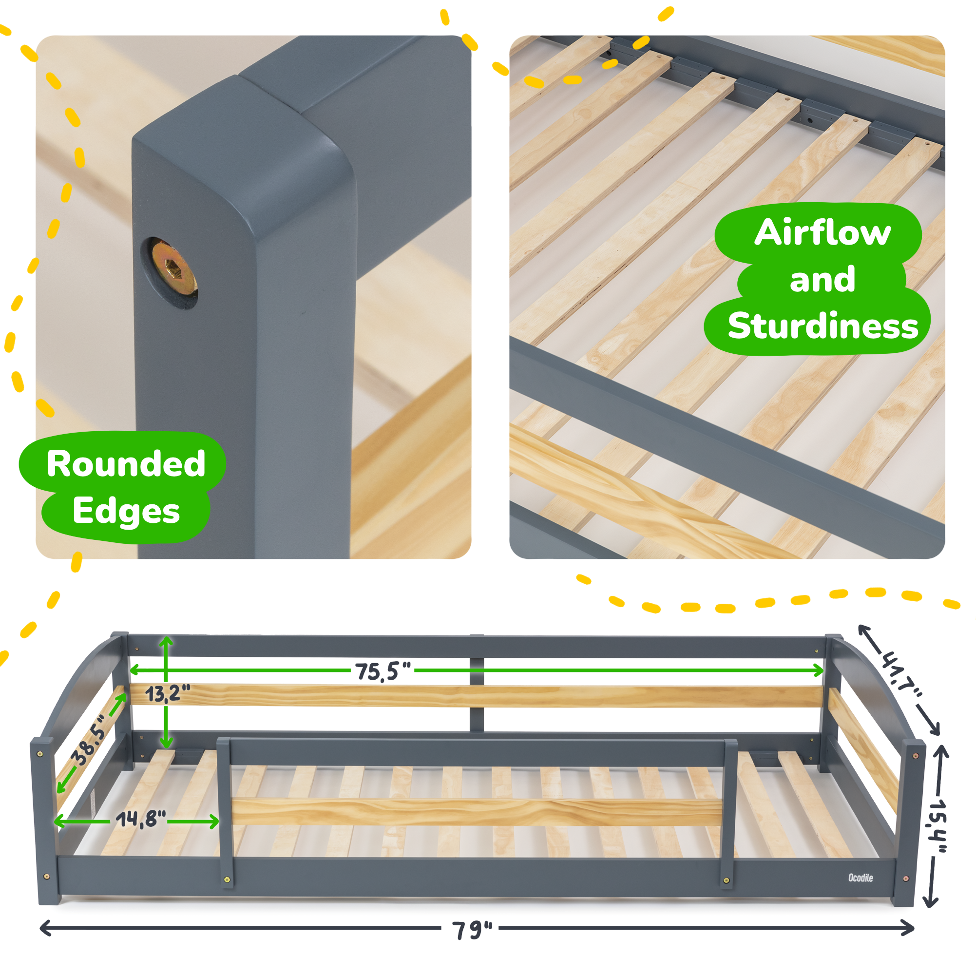 Twin Floor Bed with Safety Guardrails for Kids(Montessori Inspired)