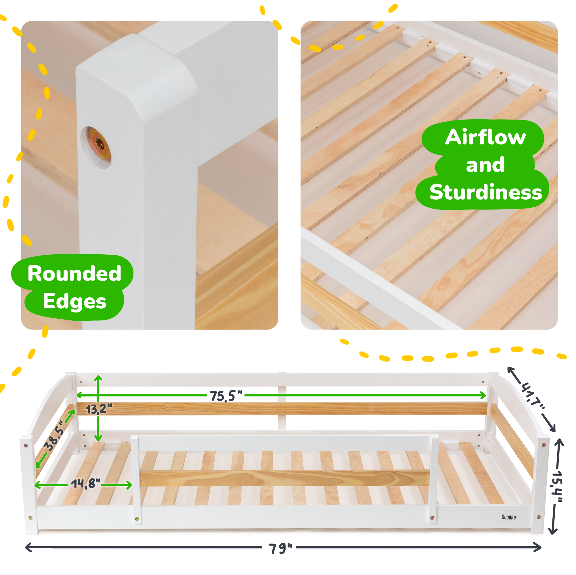 Twin Floor Bed with Safety Guardrails for Kids(Montessori Inspired)