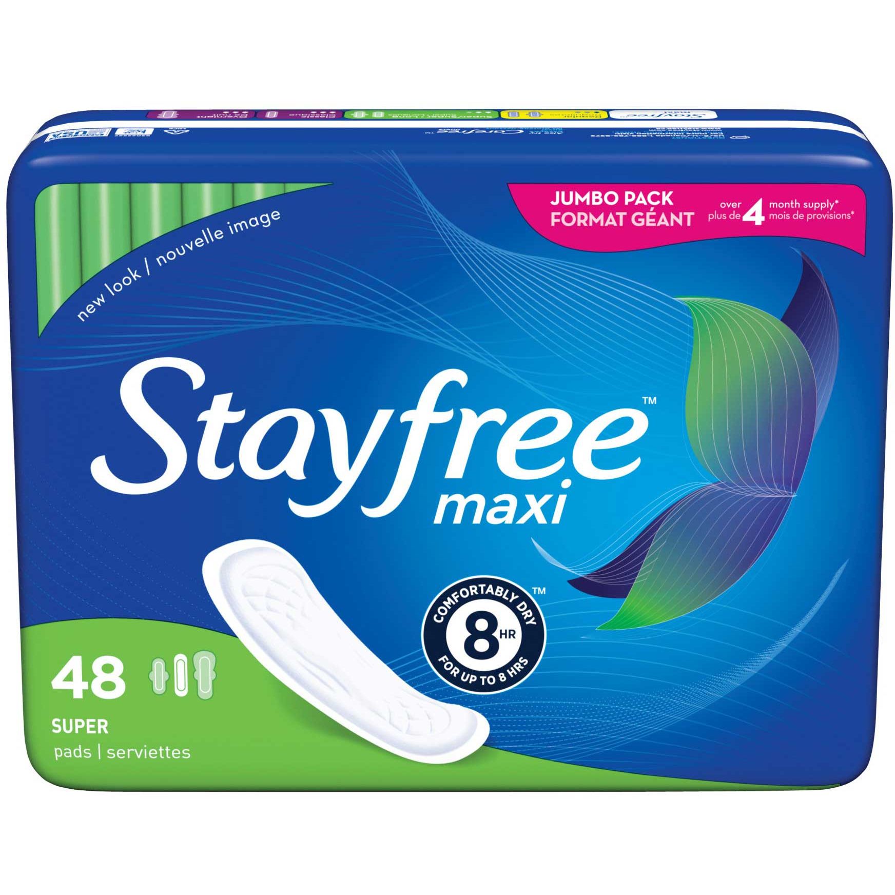 Stayfree Maxi Pads, Super Saugfähigkeit, 192 Stück (4er-Pack, 48 Stück pro Packung)