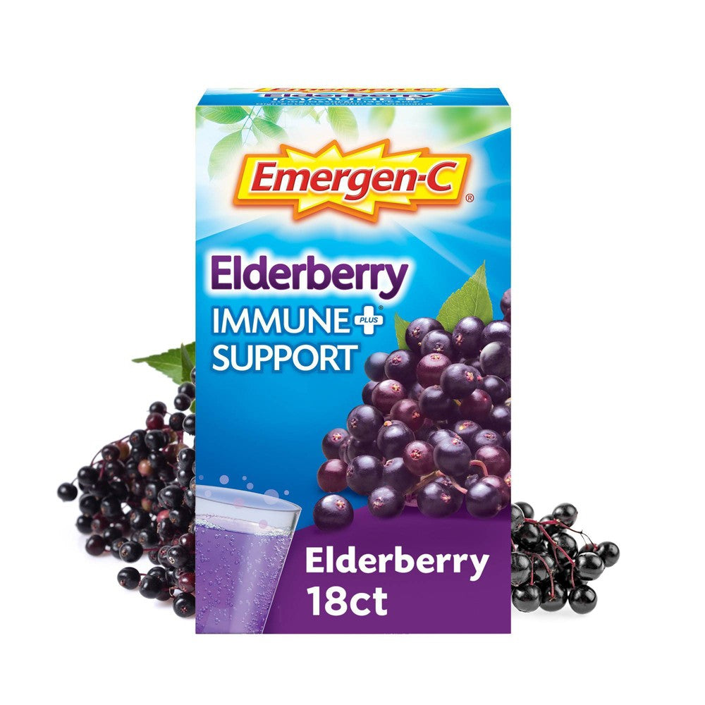 Emergen-C Immune+ Nahrungsergänzungsmittel Pulver Getränkemischung mit Vitaminen - Holunderbeere - 18 Stück