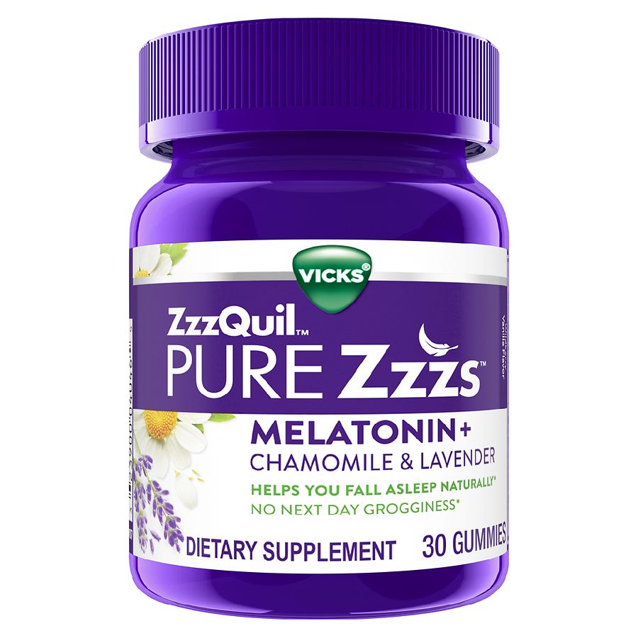 Vicks Pure Zzzs Nightly Sleep – Melatinë & Përzierje Botanike Karamele gome