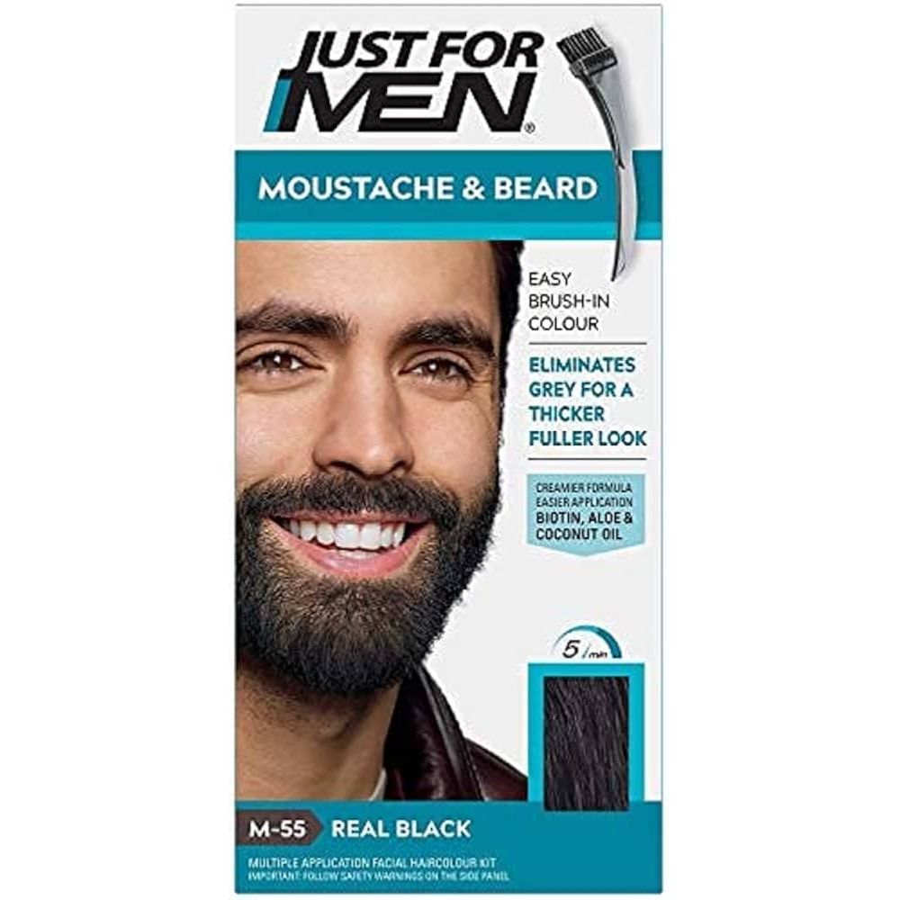 Just For Men Brush-In Color Gel für Schnurrbart und Bart, Real Black M-55, 1 Stück