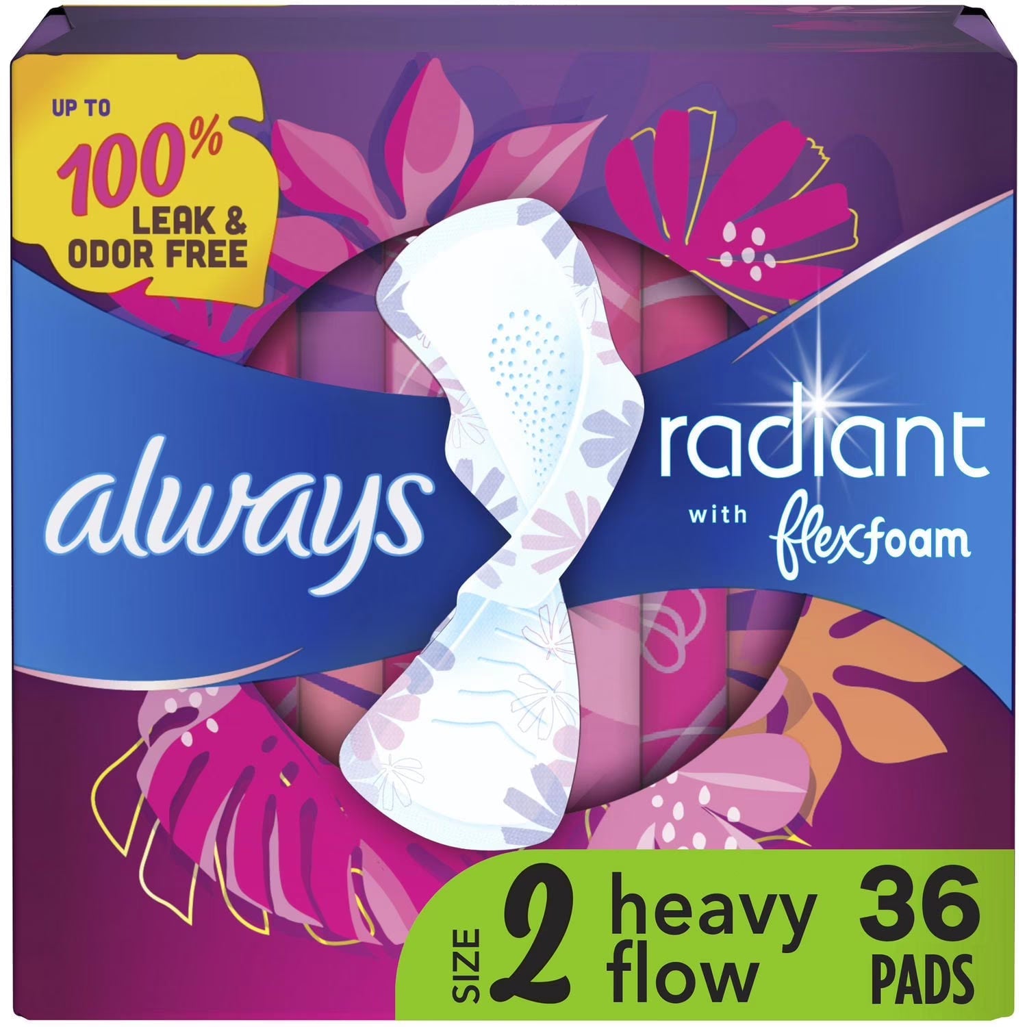 Always Radiant FlexFoam Binden, Größe 2 Starke Blutung, 3er-Packung mit 36 Stück