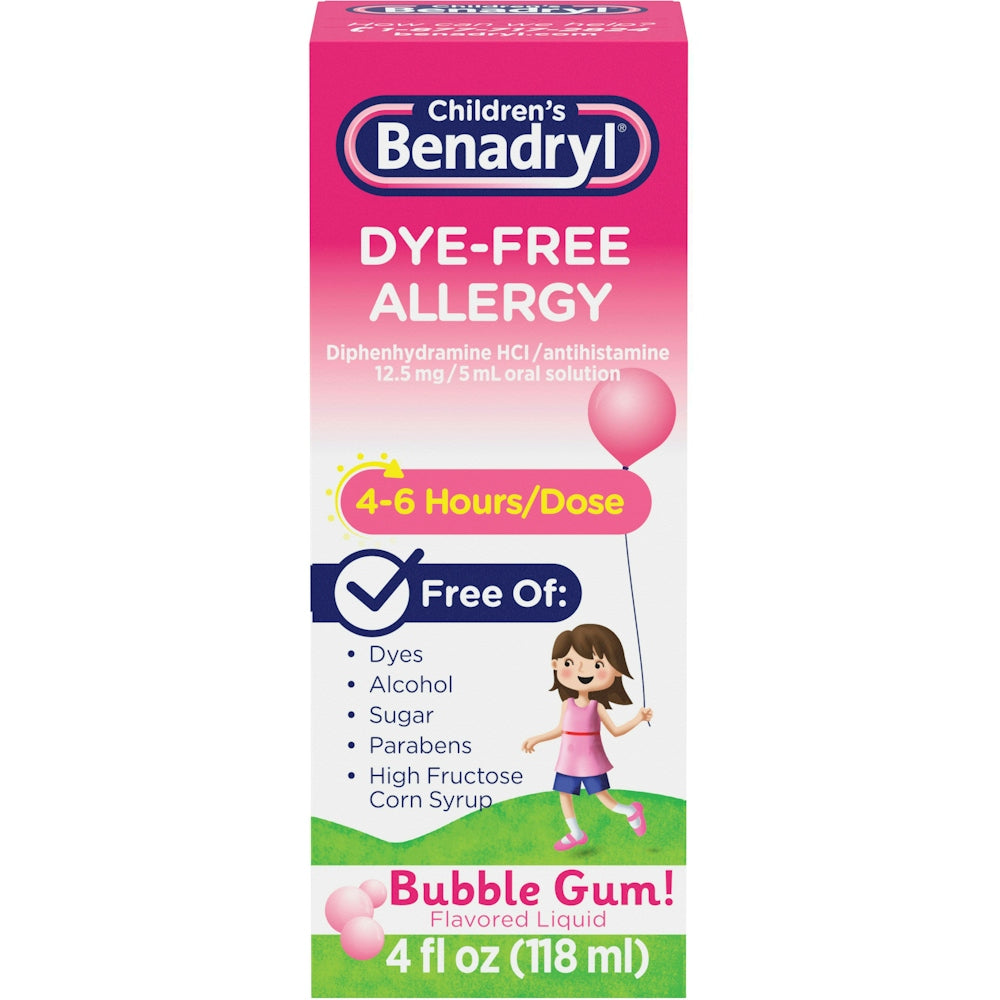 Benadryl Allergy, Farbstofffrei, Flüssig, Kaugummi-Geschmack, 118 ml
