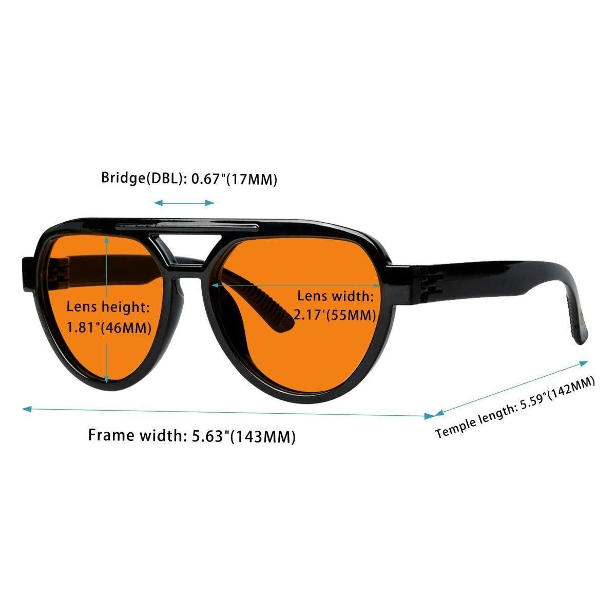 6er Pack 100% Blaulichtfilter-Brillen Orangefarbene Gläser Metallfreies Schraubenloses Pilotenmodell R2312-B98