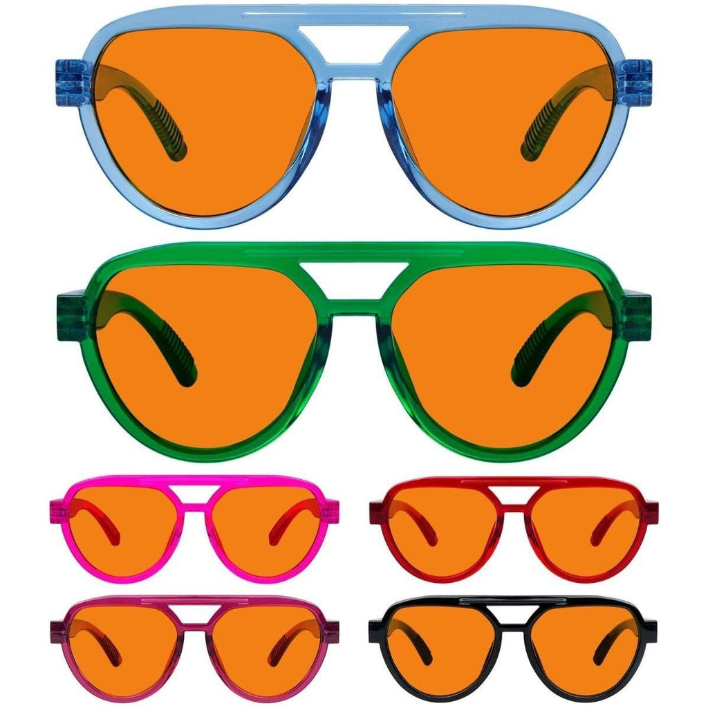 6er Pack 100% Blaulichtfilter-Brillen Orangefarbene Gläser Metallfreies Schraubenloses Pilotenmodell R2312-B98
