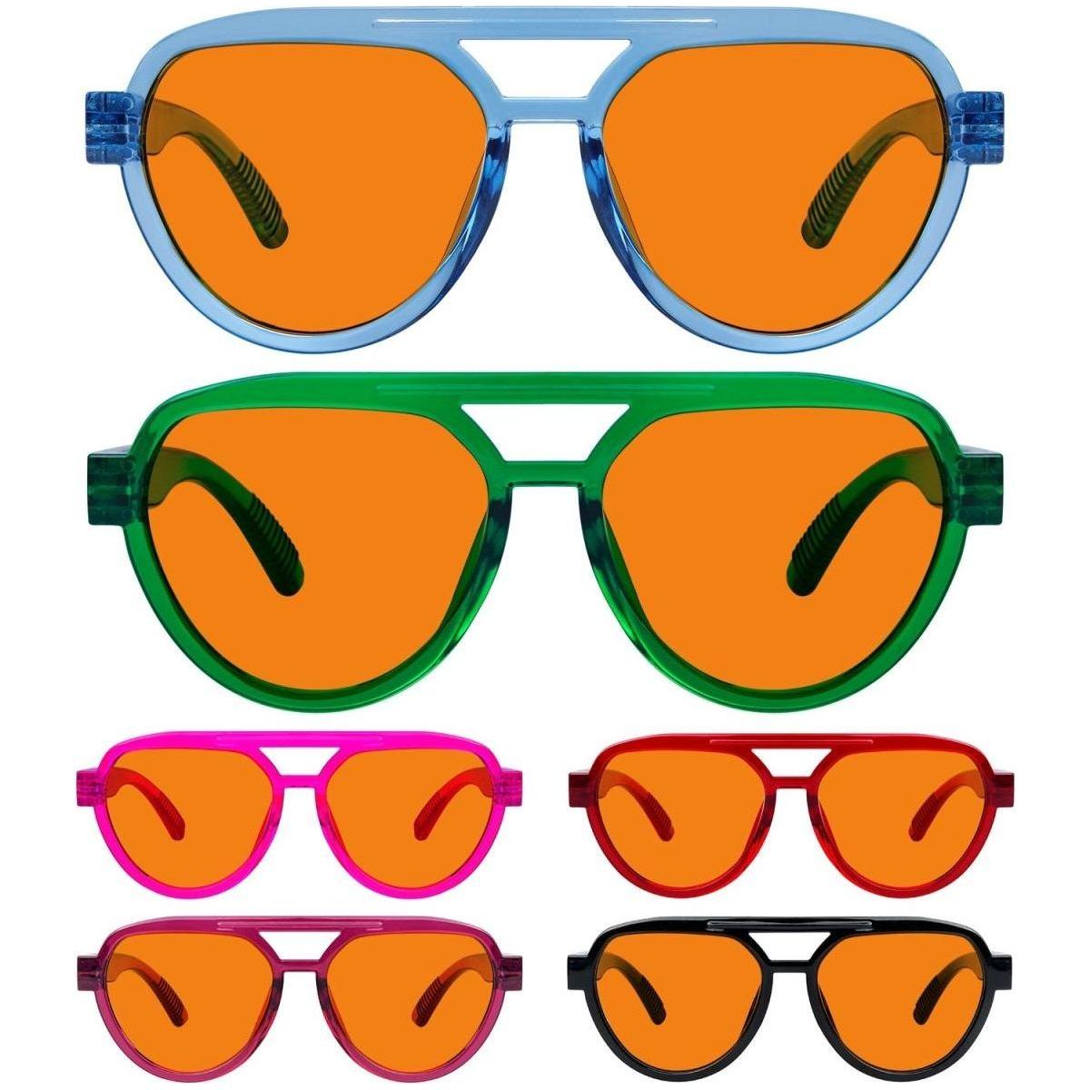 6er Pack 100% Blaulichtfilter-Brillen Orangefarbene Gläser Metallfreies Schraubenloses Pilotenmodell R2312-B98