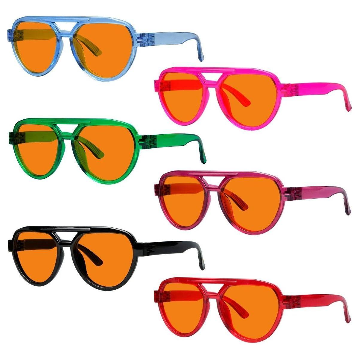 6er Pack 100% Blaulichtfilter-Brillen Orangefarbene Gläser Metallfreies Schraubenloses Pilotenmodell R2312-B98