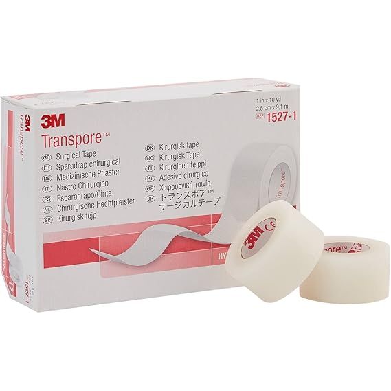 3M Transpore Fixierpflaster – 2,5 cm breit (transparent, 12 Rollen pro Box)