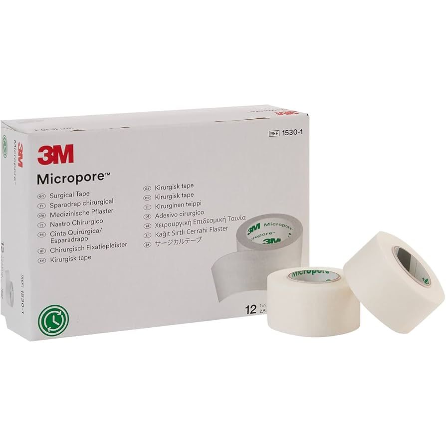 3M Micropore medizinisches Klebeband, 2,5 cm x 9,1 m, weißes chirurgisches Papierklebeband – Schachtel mit 12 Rollen