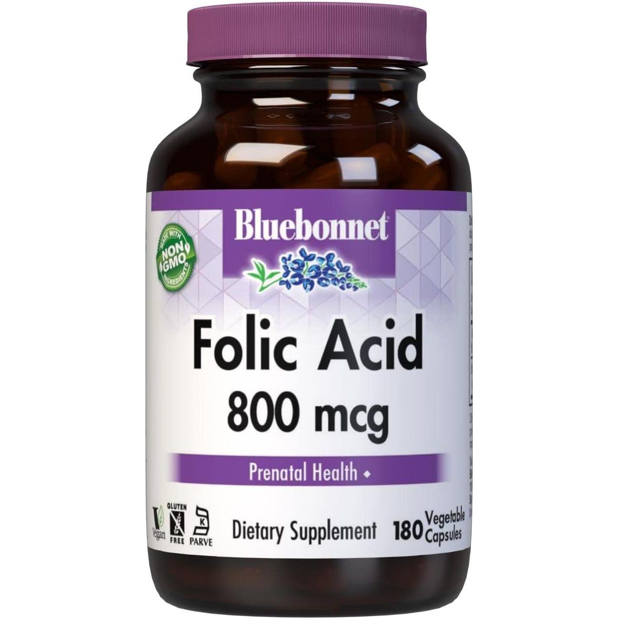 Bluebonnet Nutrition - Folsäure 800 mg. 90 vegetarische Kapseln