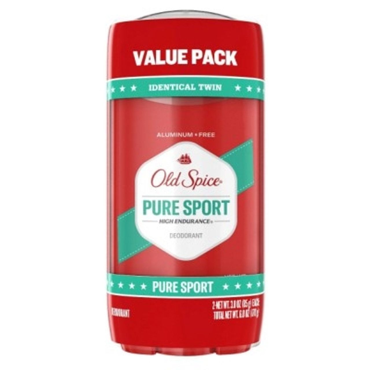 Deodorant Old Spice High Endurance për Burra, Pa Alumini, Aromë Pure Sport, Paketim Dysh 3.0 Oz - 6 Ounce