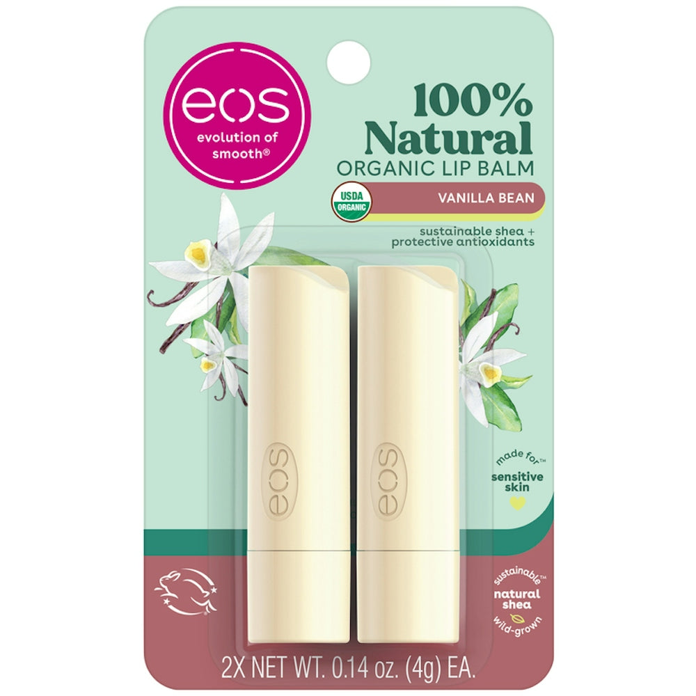 eos 100% Natürlicher Bio-Lippenbalsam – Vanillebohne, 2er-Pack (0,14 oz Sticks)