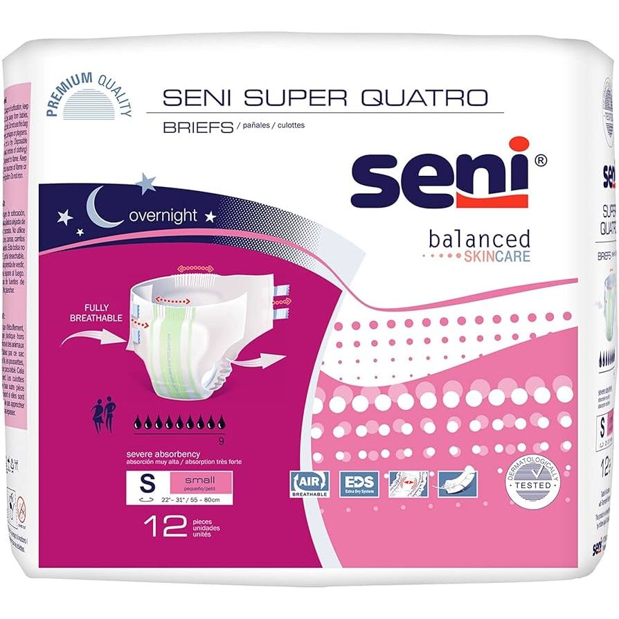 Pampersa për të rritur Seni Super Quatro / Brekë (Madhësia Large, Kutia me 36 Copë)