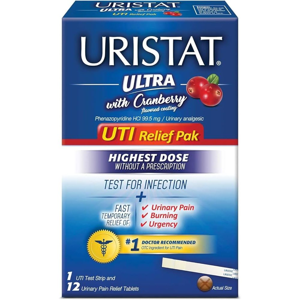 Uristat Ultra UTI Relief Pack – 12 Schmerzlinderungstabletten + 1 Teststreifen-Set