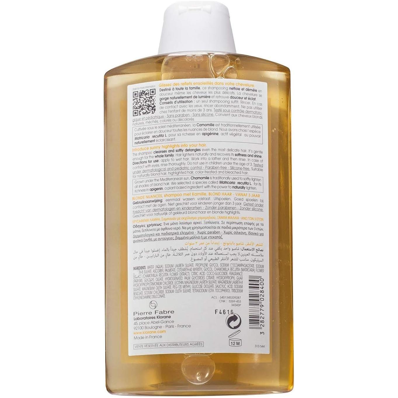 Shampo Klorane për flokë bjonde dhe me reflekse, me kamomil, 400ml
