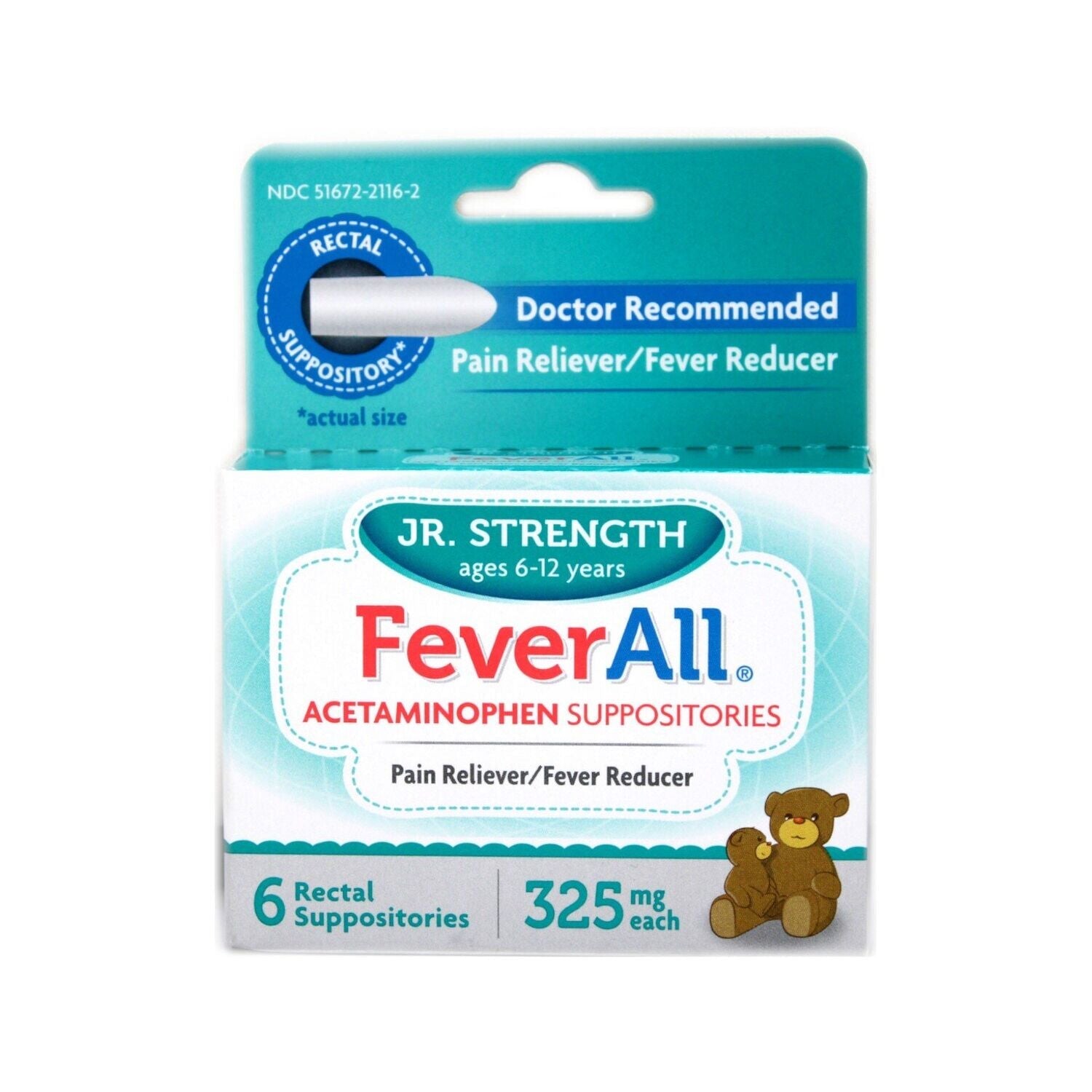 Feverall Fieber Alle Jr. Stärke Acetaminophen Zäpfchen 325 mg